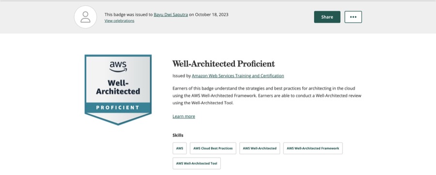 AWS Well Architected Proficient badge